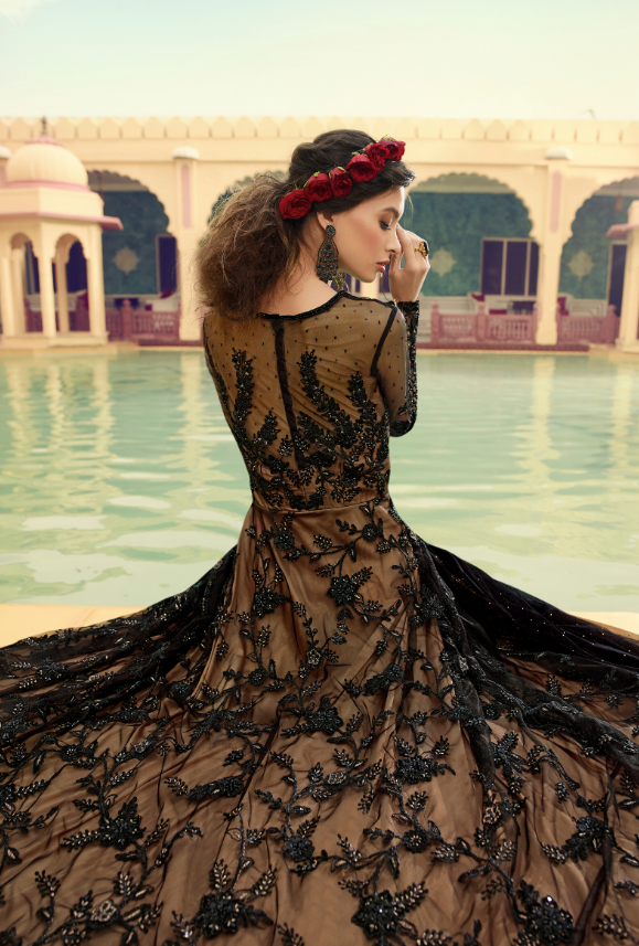 Silk Party Wear Black Color Gown | Gown party wear, Long gown dress,  Beautiful dress designs